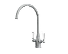 Flode Oswald Chrome Traditional Dual Lever Kitchen Tap Swivel Spout