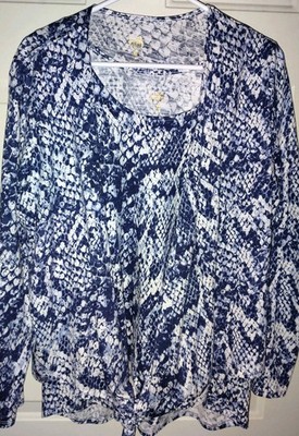 Belle Kim Gravel M Two Piece Tank With Shrug Knit Tie Front Indigo Snake Print