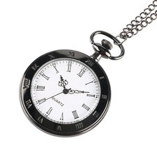 Roman Numerals Display Quartz Black Tone Open Face Movment Pocket Watch Classic