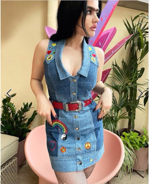 Labelrail x Sophia Hadjipanteli Patchwork Denim Mini Dress Size 10 Boho Rainbow