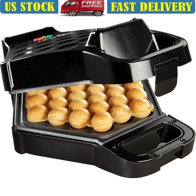 Bubble Waffle Maker Non Stick Iron Easy Lock Egg Waffle Kitchen Essential Black