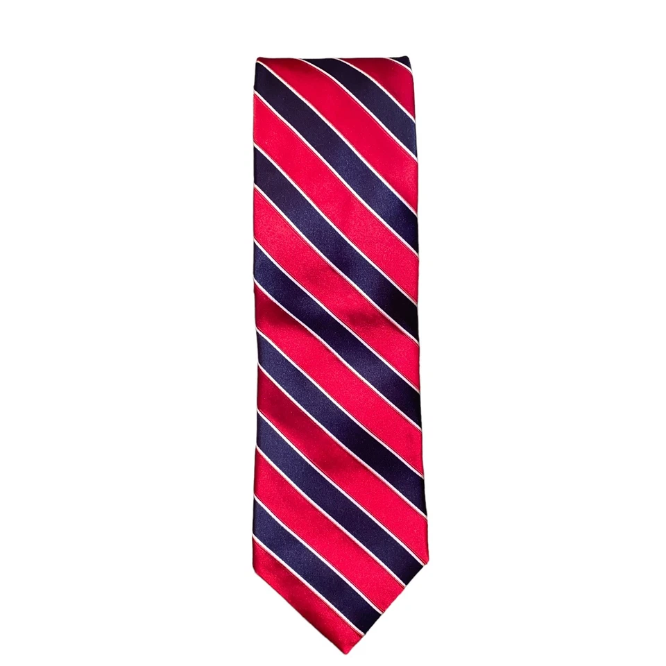 "Corbata Tommy Hilfiger roja/azul a rayas 100 % seda hecha en EE. UU. 60""" Foto 2 de 4