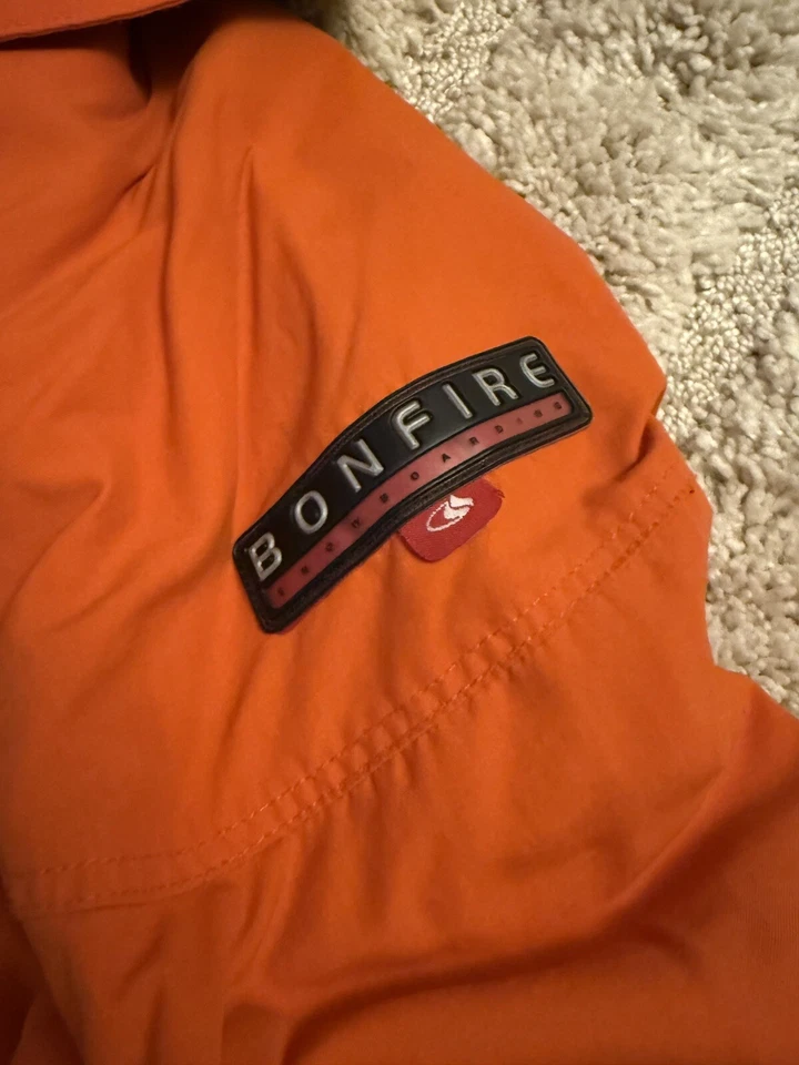 复古篝火滑雪板夹克橙色银色系列可拆卸连帽 S 码 — 第 2/4 张图片