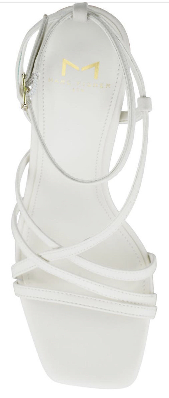 Marc Fisher Womens White Ankle Strap Heels Sandals Size 9 Ideal Summer Shoes