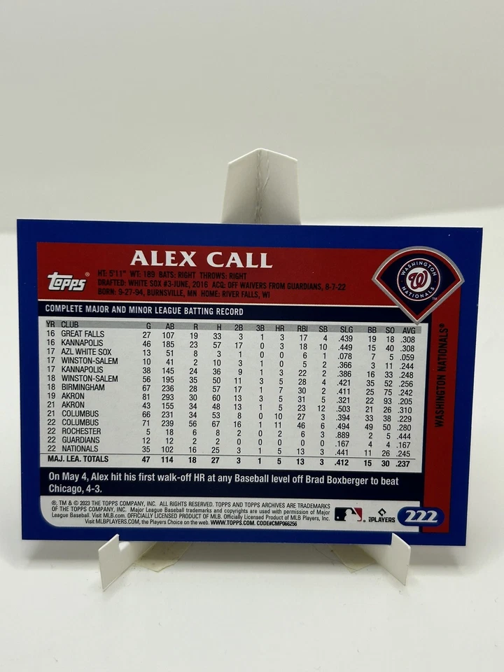2023 Topps Archives Alex Call #222 RC - Image 2 of 2