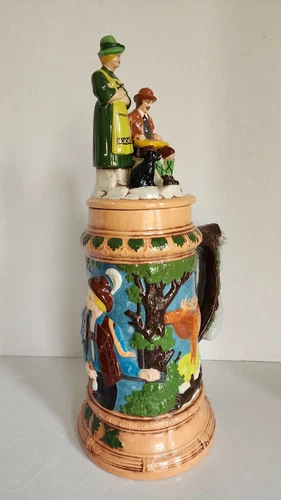 Vintage Signed Baker German Beer Stein Hunt Beautiful Woodland Squirrel Deer 15"
