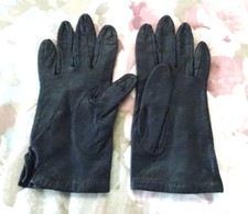 Vintage ARIS Ladies Soft Leather Gloves Navy Blue Women Size 6.5