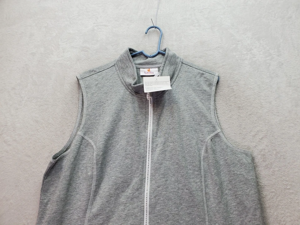 Quacker Factory Vest Women Large Gray Oversize Cotton Sleeveless Pocket Full Zip - Image 4 of 4