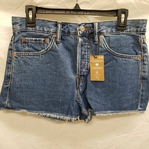 MNG Denim Mango Womens Iconic Jean Shorts Blue Pockets Frayed Hem Cotton 6  New | eBay