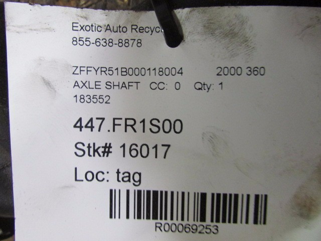 Ferrari 360, Modena, Spider, Axle Shaft, Used, P/N 183552