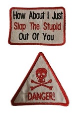 iron on sew on patches 2 Peice Set Funny Warning Sign EMBROIDERY Patch Biker