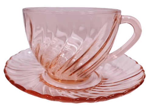 Vintage Glass Arcoroc France Rosaline Pink Swirl Tea Cup And Saucer Ebay