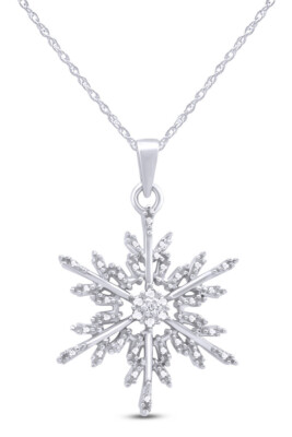 Snowflake Pendant 18'' Necklace Natural Diamond Solid 925 Sterling Silver