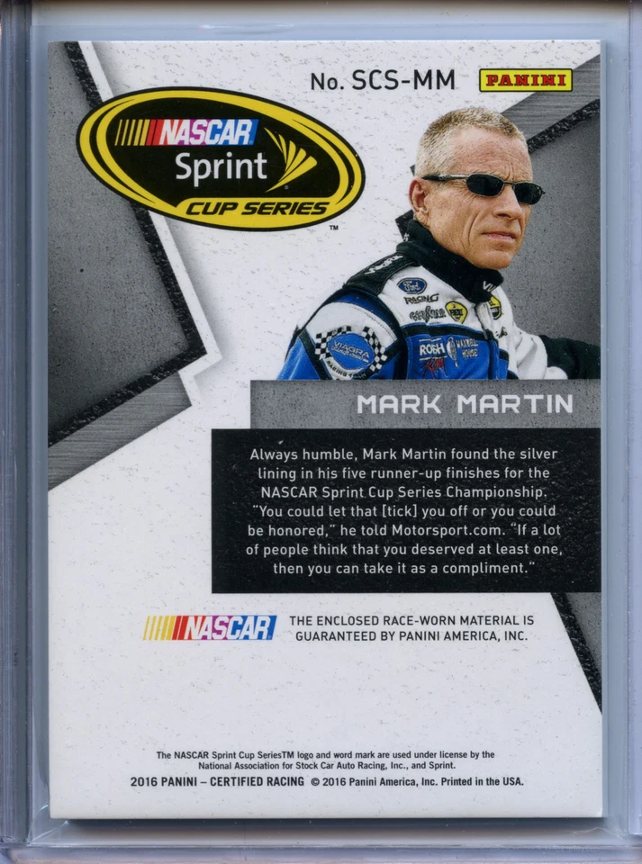2016 Panini Certified Sprint Cup Series Swatches Dual SILVER Mark Martin #84/99 - Image 2 of 2