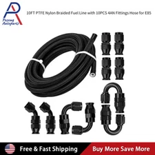 4AN AN4 Nylon E85 PTFE Fuel Line 10ft Braided Fuel Hose w/ 10 Fittings Hose Kit