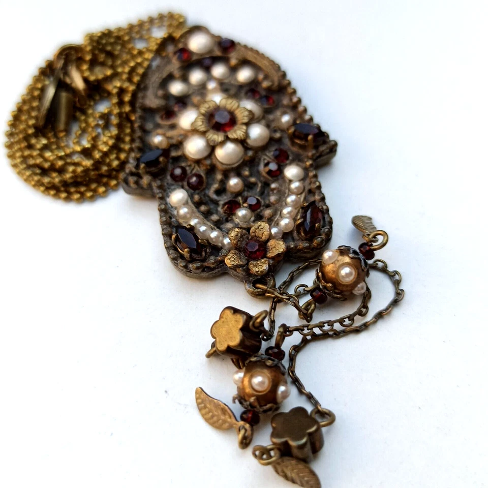 Collar Michal Negrin Hamsa Mano de Fátima Perlas Cristales Lariat Largo Rojo Regalo Foto 2 de 4