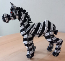 African Zebra Metal Wire Beaded Art Sculpture Ornament Gift Black & White Small