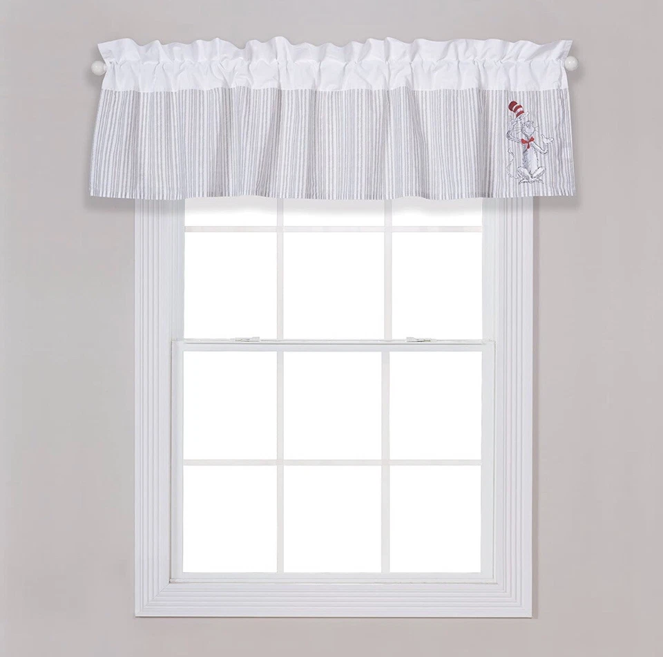 NWT Dr. Seuss Nursery THE CAT IN THE HAT Window Valance by Trend Lab Gray Stripe - Image 3 of 4