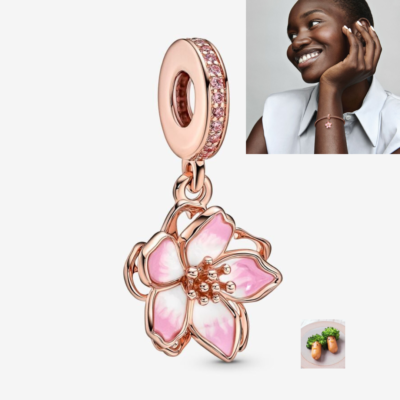 PANDORA Japan Cherry Blossom Dangle Charm 100% Authentic Rose Gold
