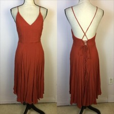 Lulus Troulos Lace-Up Midi Slip Dress Sz L Womans Orange Rust V-neck Cross Back