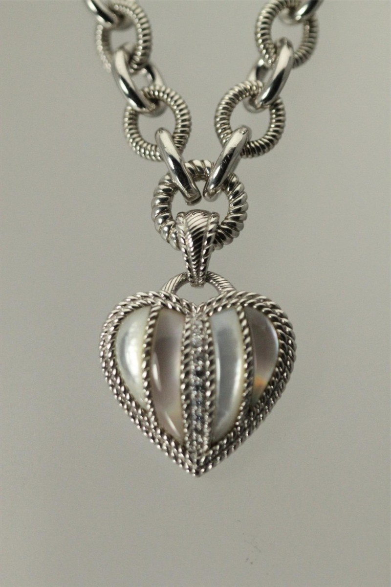 JUDY AND PAUL☆silver925 muse all-silver bold heart necklace Judith Ripka 925 Sterling Silver Mother of Pearl Heart