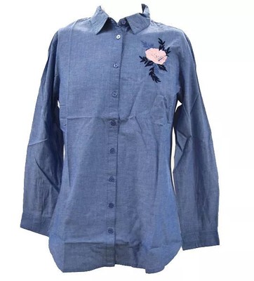 The Skyline Collection Women's Embroidered Denim Shirt in Blue - 2XL