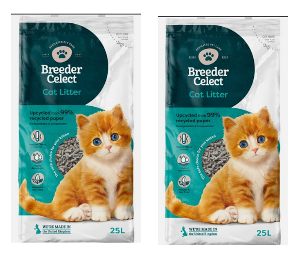 2x 25L BREEDER CELECT CAT LITTER Absorbent Recycled Paper Pellets Biodegradable