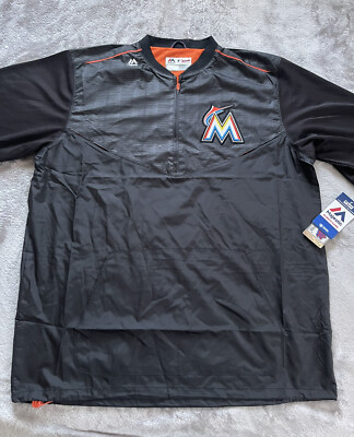 Miami Marlins Men Coach Practice Shirt Black Size XLT Majestic Short Sleeve  MLB
