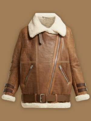 Men's B3 Sheepskin Jacket RAF Cross Zip Real Shearling Fur Jacket