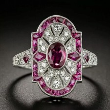 Bague de fiançailles art déco vintage en argent 925 et diamant taille ovale c...