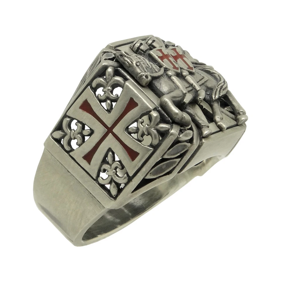 Anillo de caballeros templarios masónicos de plata de ley 925 para hombre hecho a mano Foto 3 de 4