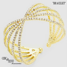 CLEAR IN GOLD BANGLE CRYSTAL WRAP BRACELET FORMAL PROM WEDDING JEWELRY
