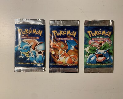 Pokemon Base Set 1. Edition Booster Wrapper DE - Turtok, Bisaflor, Glurak