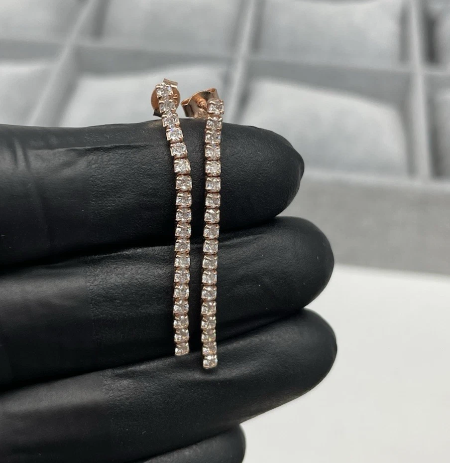 ORECCHINI ARGENTO 925 RAMATO DONNA PUNTILUCE ZIRCONI BRILLANTI PENDENTI FIRMATI - Immagine 2 di 4