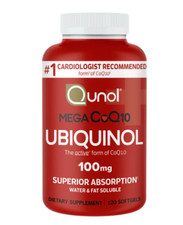 Qunol Mega CoQ10 Ubiquinol 100 mg, 120 Softgels Superior Absorption