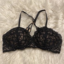 Aerie 34C Bra Black Lace Wireless Padded Push Up RacerBack