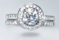 2 ct Halo Ring w/ Band Top Russian Quality CZ Extra Brilliant  SS Sz  5