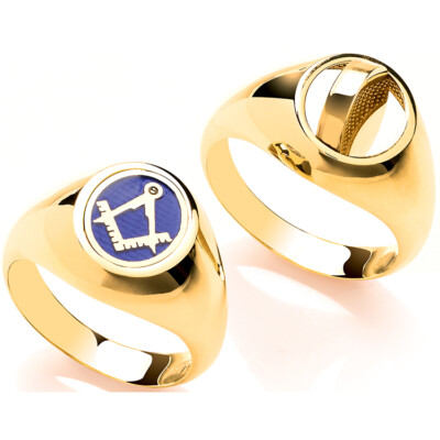 9ct Gold Hallmarked Blue Enamel Oval Swivel Masonic Ring