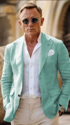 Summer Linen Men's Suits Peak Lapel Casual Wedding Groom Tuxedos Blazers Pants