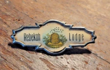 Antique dated 1879 Celluloid Bar Pin Brooch bee Hive Rebekah Lodge