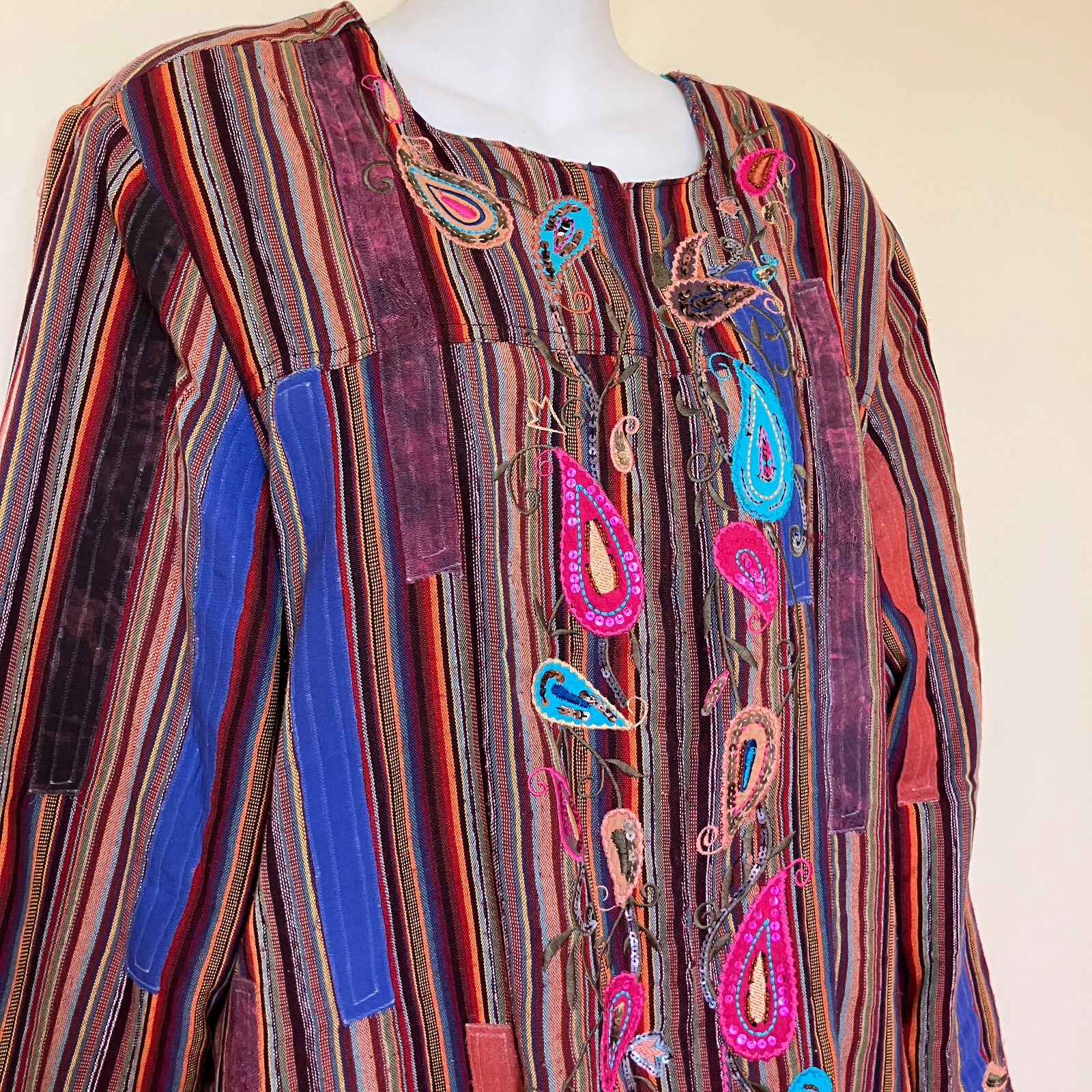 Embellished Patchwork Jacket Multi Color Stripe E… - image 7