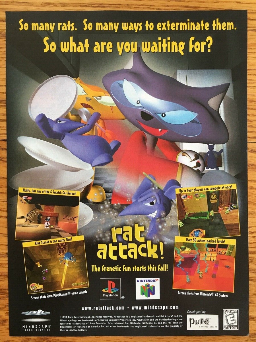 Rat Attack! Nintendo 64 N64 2000 Rare Vintage Video Game Poster Ad