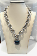 David Yurman Albion Collection Blue Topaz Diamond Pendant With Oval Link Chain