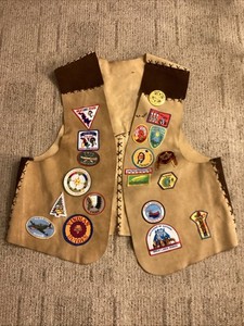Vintage 90s YMCA Indian Guide Vest Adult Suede With Patches XL