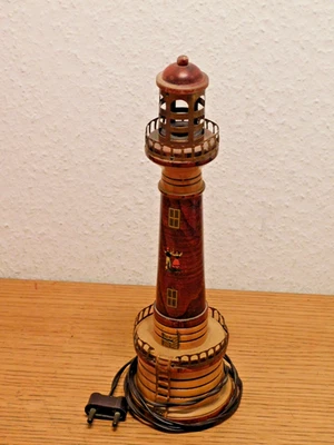 28cm vintage 1960 ancienne LAMPE PHARE MARIN en BOIS costume BASQUE maritime - Photo 1/4