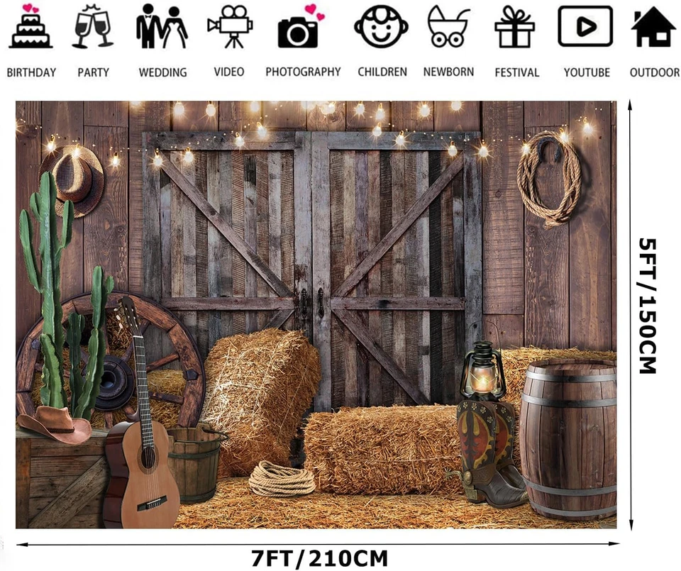 Telón de fondo de vaquero occidental de 7x5 pies - Fondo de fotografía de puerta de granero vintage, salvaje con Foto 2 de 4