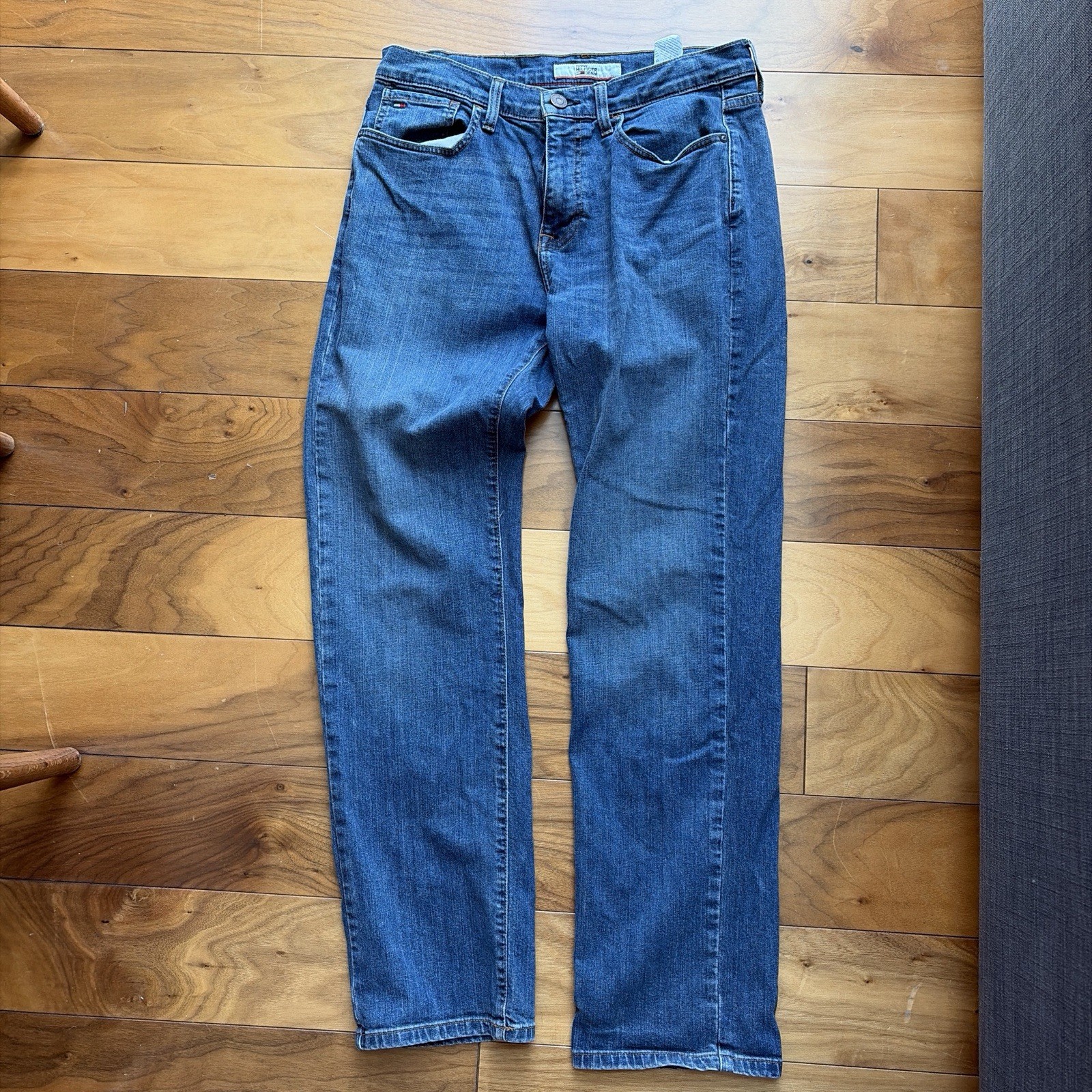 Tommy Hilfiger Denim Blue Jeans Cotton Button Logo Zip 5-Pocket Solid