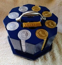 Navy Blue Octagon Poker Set With Gold And Silver Vegas Chips