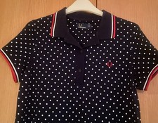Vintage Classic “ FRED PERRY “ Black Polka Dot Cotton Polo T Shirt Dress Size 10