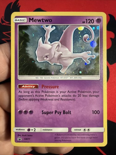 Mewtwo SM77 Sun & Moon Cosmos Holo Black Star Promo Pokemon Card - LP
